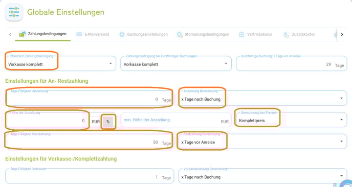 Globale Einstellungen - Zahlungsbedingungen Vorkasse komplett (Komplettzahlung)2