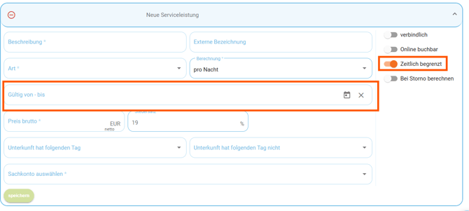 Globale Einstellungen - Zusatzkost erstellen - Zeitlich begrenzt 1