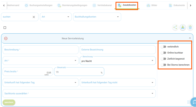 Globale Einstellungen - Zusatzkost erstellen2