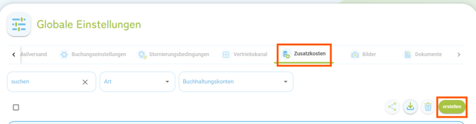 Globale Einstellungen - Zusatzkosten  -Stornierungsgebühr und -miete1