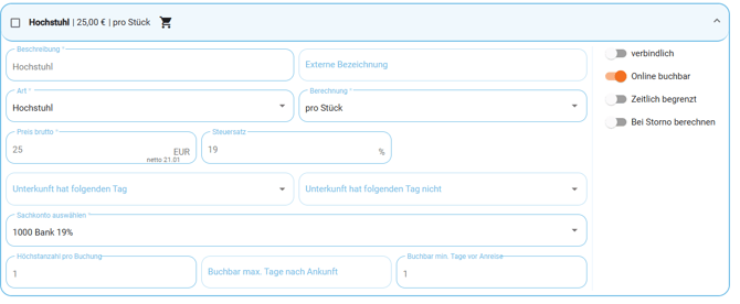 Globale Einstellungen - Zusatzkosten - Hochstuhl1