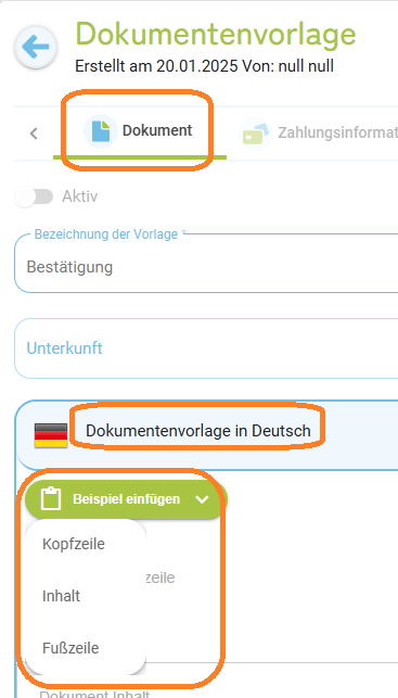 Dokumentenvorlage - Vorlagen nutzen1