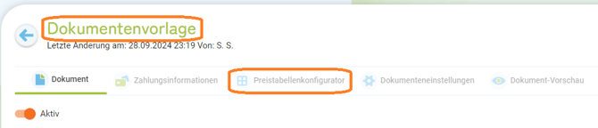 Preistabellenkonfigurator in Dokumentenvorlagen1