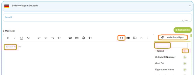 Variablen in einer E-Mailvorlage oder Dokumentenvorlage nutzen1