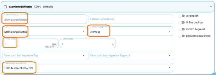 Zusatzkosten Stornierungsgebühr und -miete1