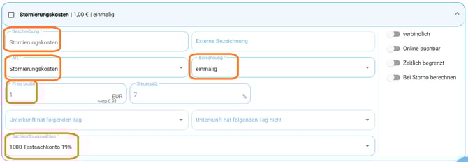 Zusatzkosten Stornierungsgebühr und -miete1
