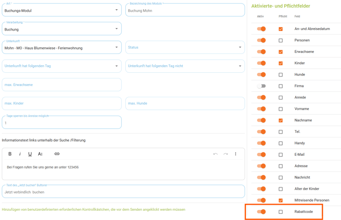 Wo kann der Gast einen Rabatt Code bei der Homepage-Buchung eingeben1