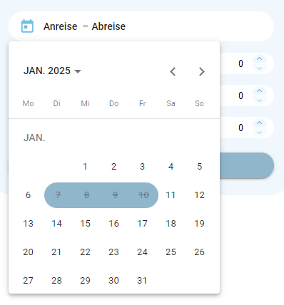 Ansicht Buchungs- Anfragemaske im Homepage-Modul1