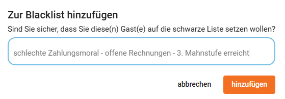 Gästeliste - Gast zur Blacklist (unerwünschte Gäste) hinzufügen3neu