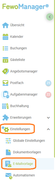 Menü - E-Mailvorlagen