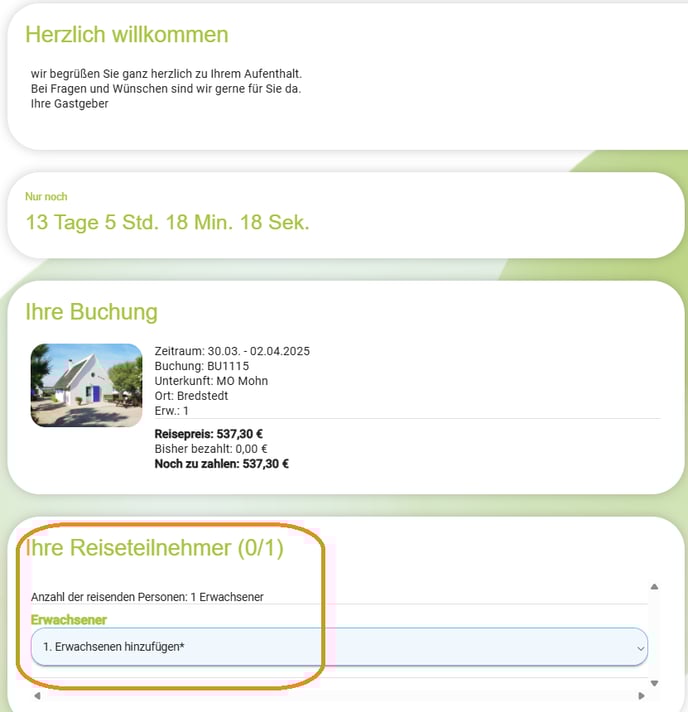 Buchung - Abfrage der Gastdaten für die Kurkarten1