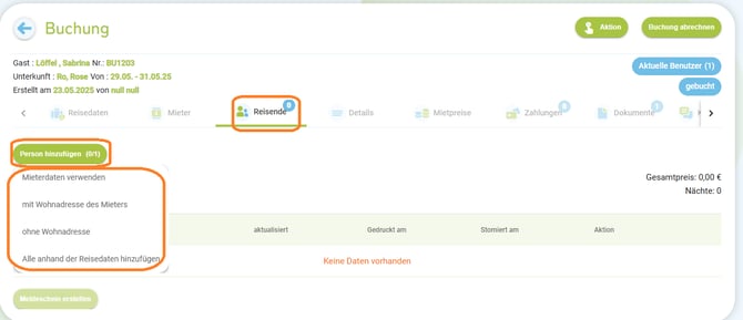 Buchung Meldeschein erstellen1