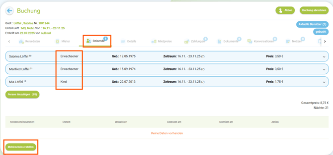 Buchung Meldeschein erstellen3