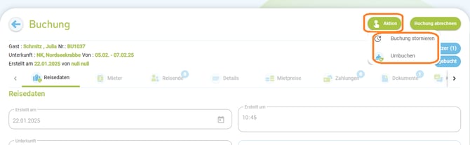Buchung umbuchen-ändern Reisezeitraum und Unterkunft 1