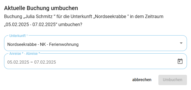 Buchung umbuchen-ändern Reisezeitraum und Unterkunft 2