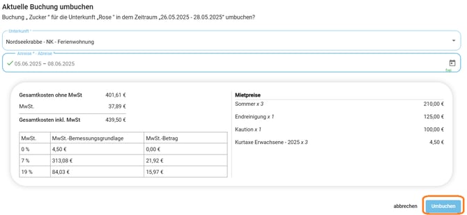 Buchung umbuchen-ändern Reisezeitraum und Unterkunft 5