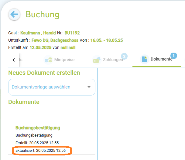 Buchung-Reservierung-Angebot - Dokument nach Erstellung bearbeiten 3
