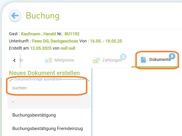 Buchung-Reservierung-Angebot - Dokumente erstellen - drucken - versenden 1