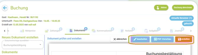 Buchung-Reservierung-Angebot - Dokumente erstellen - drucken - versenden 2