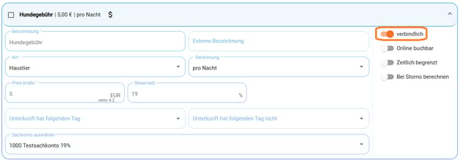 Buchung-Reservierung-Angebot - verbindliche Leistung Zusatzkost hinzufügen