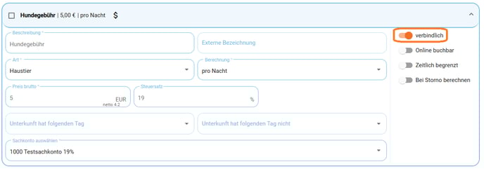 Buchung-Reservierung-Angebot - verbindliche Leistung Zusatzkost hinzufügen
