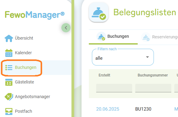 Menü - Buchungen