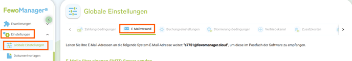 Menü - Globale Einstellungen - E-Mailversand