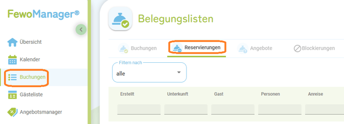 Menü - Reservierungen