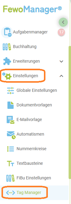 Menü - Tag Manager