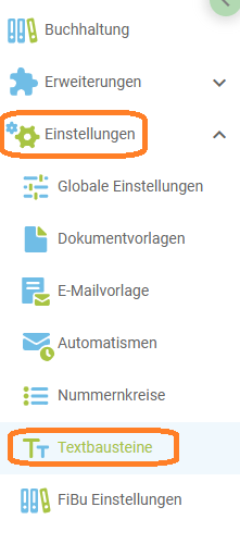 Menü - Textbausteine
