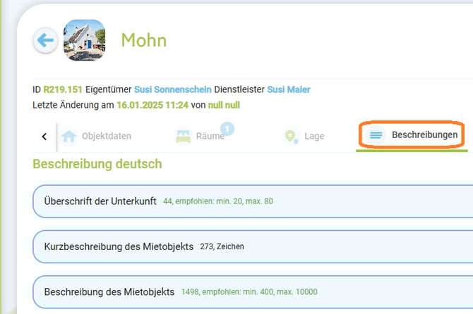 Unterkunft - Beschreibungstexte1