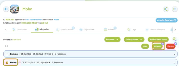 Unterkunft - Mietpreise kopieren in alle Unterkünfte mit der gleichen Saison und neuem Zeitraum kopieren5