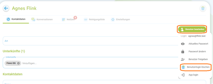 Dienstleister Login löschen
